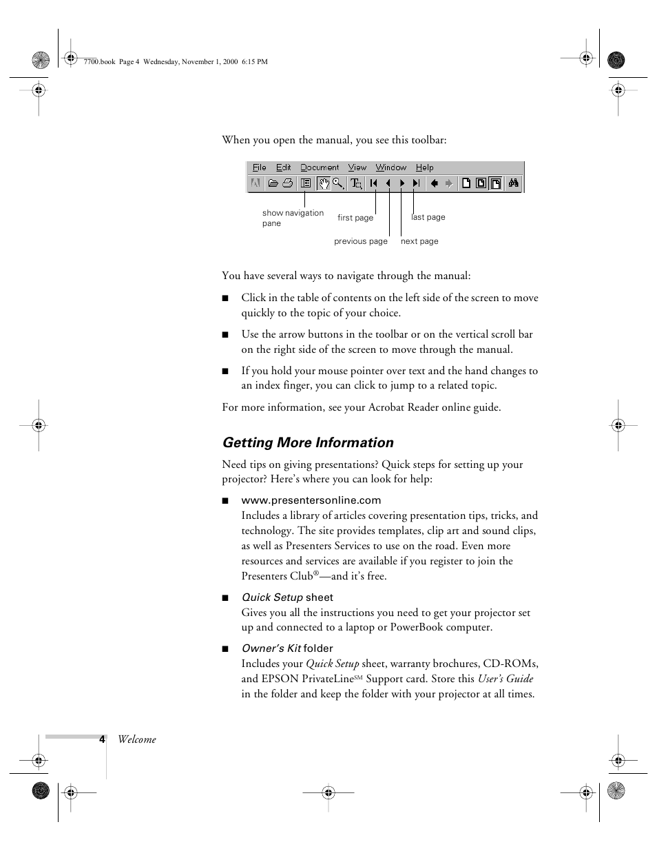 Getting more information | Epson 7700p User Manual | Page 10 / 116