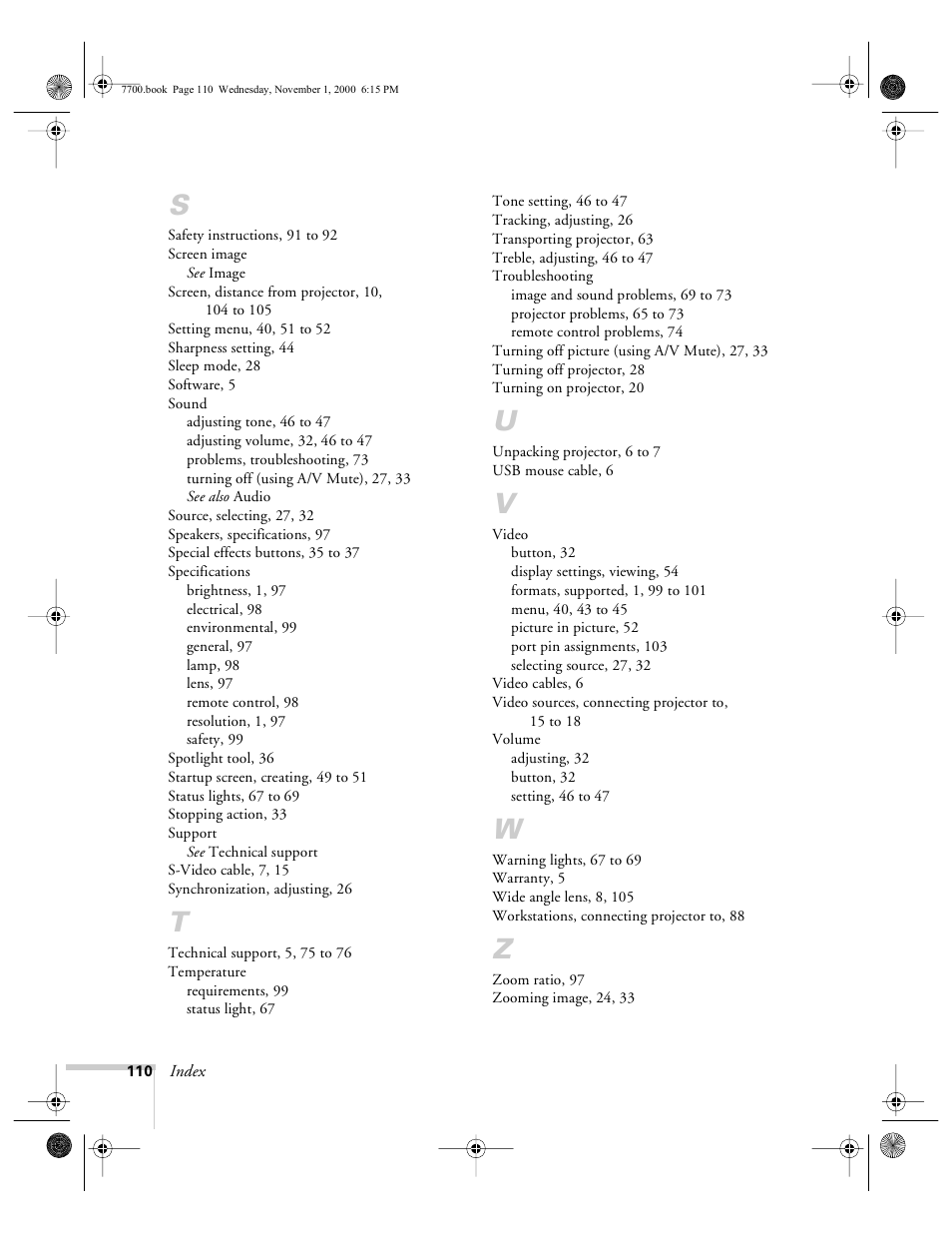 Epson 7700p User Manual | Page 116 / 116
