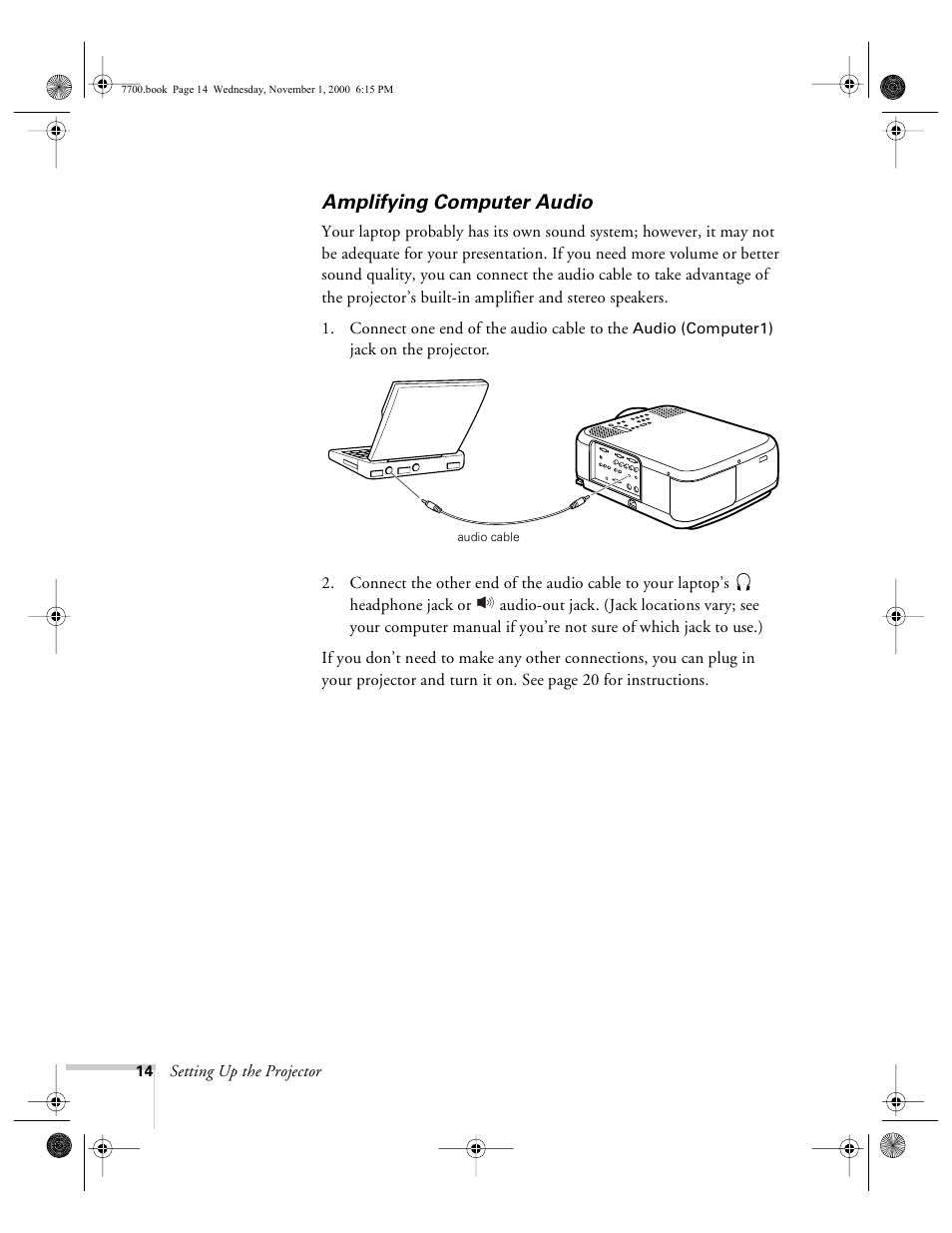 Amplifying computer audio | Epson 7700p User Manual | Page 20 / 116