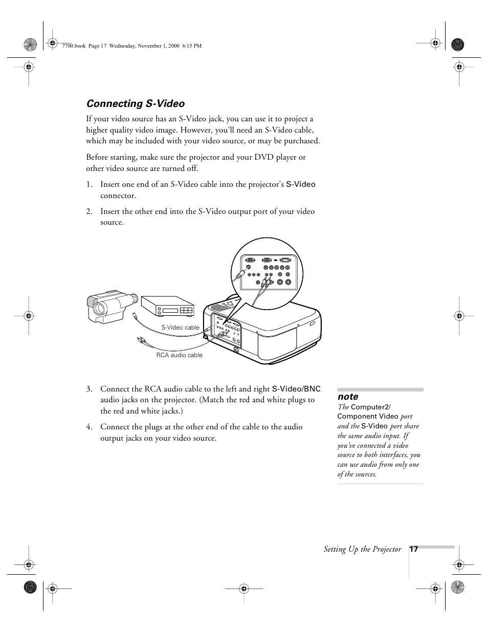Connecting s-video | Epson 7700p User Manual | Page 23 / 116