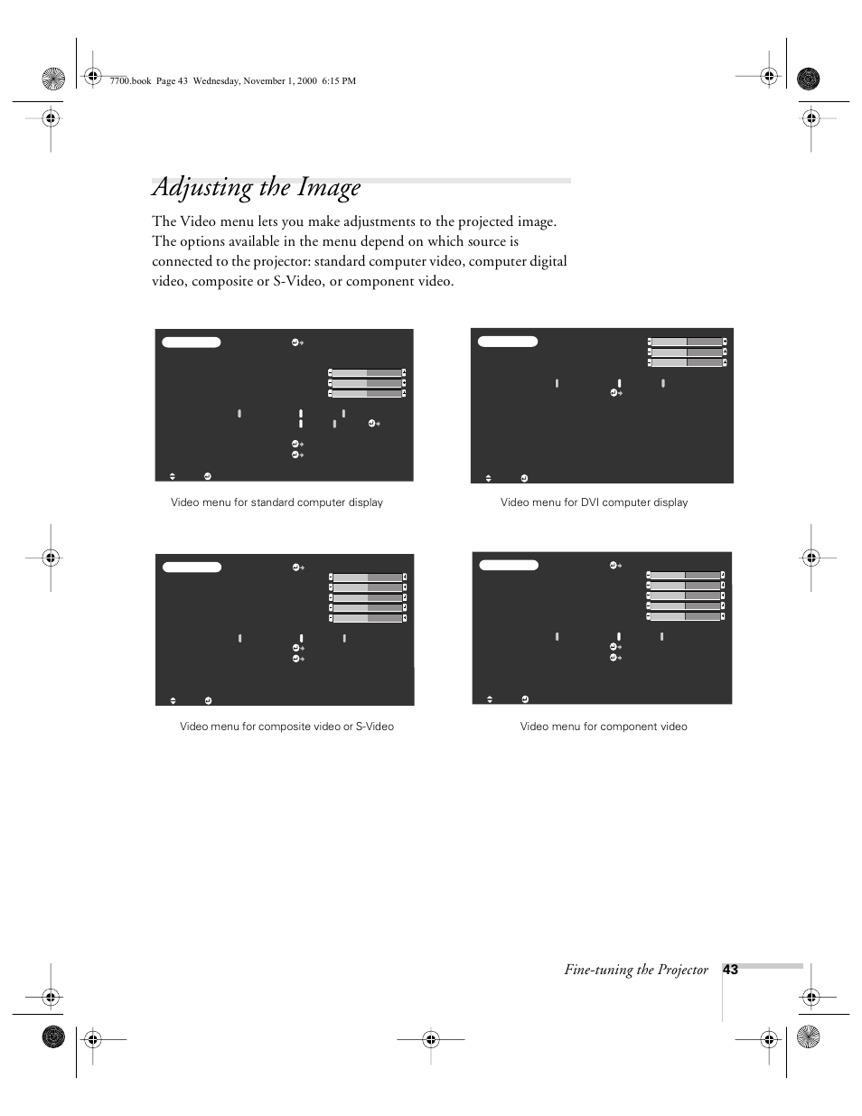Adjusting the image, Fine-tuning the projector | Epson 7700p User Manual | Page 49 / 116