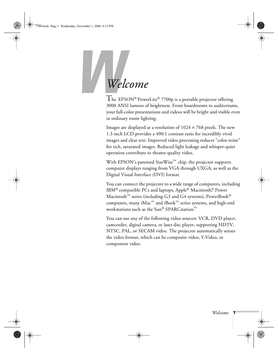 Welcome | Epson 7700p User Manual | Page 7 / 116
