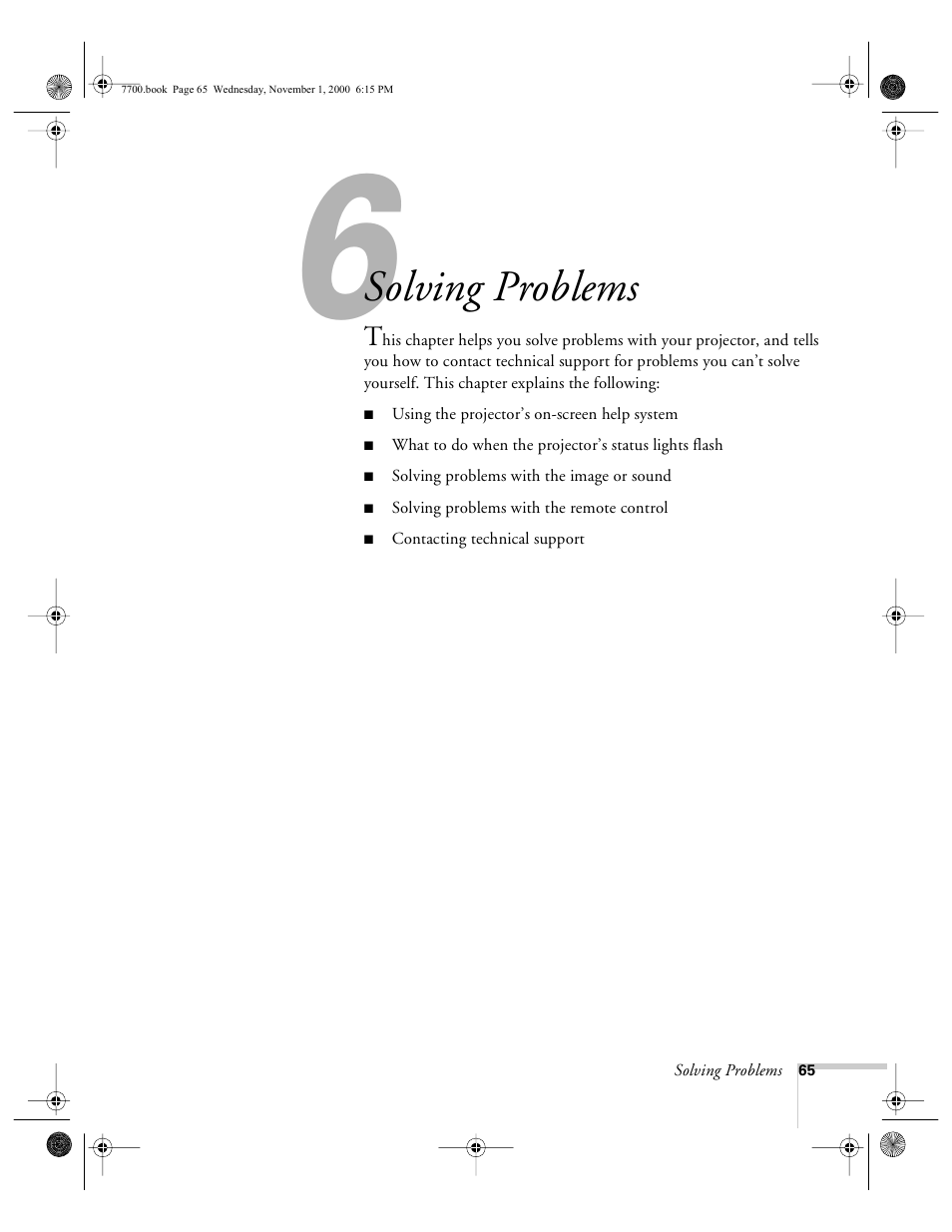 Chap 6-solving problems, Solving, Problems | Solving problems | Epson 7700p User Manual | Page 71 / 116