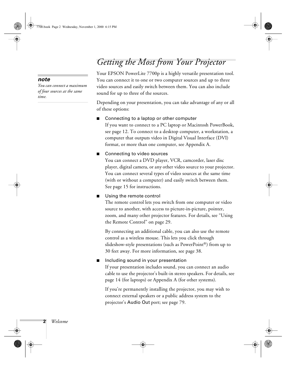 Getting the most from your projector | Epson 7700p User Manual | Page 8 / 116