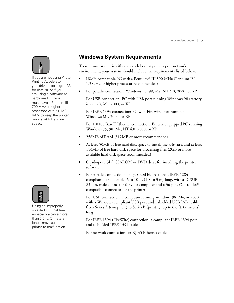 Windows system requirements | Epson 10600 User Manual | Page 12 / 183