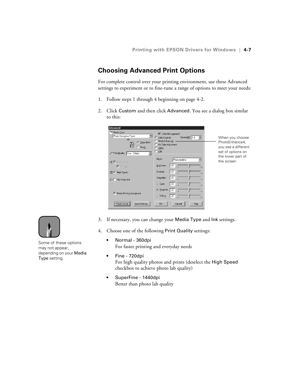 Choosing advanced print options | Epson 10600 User Manual | Page 120 / 183