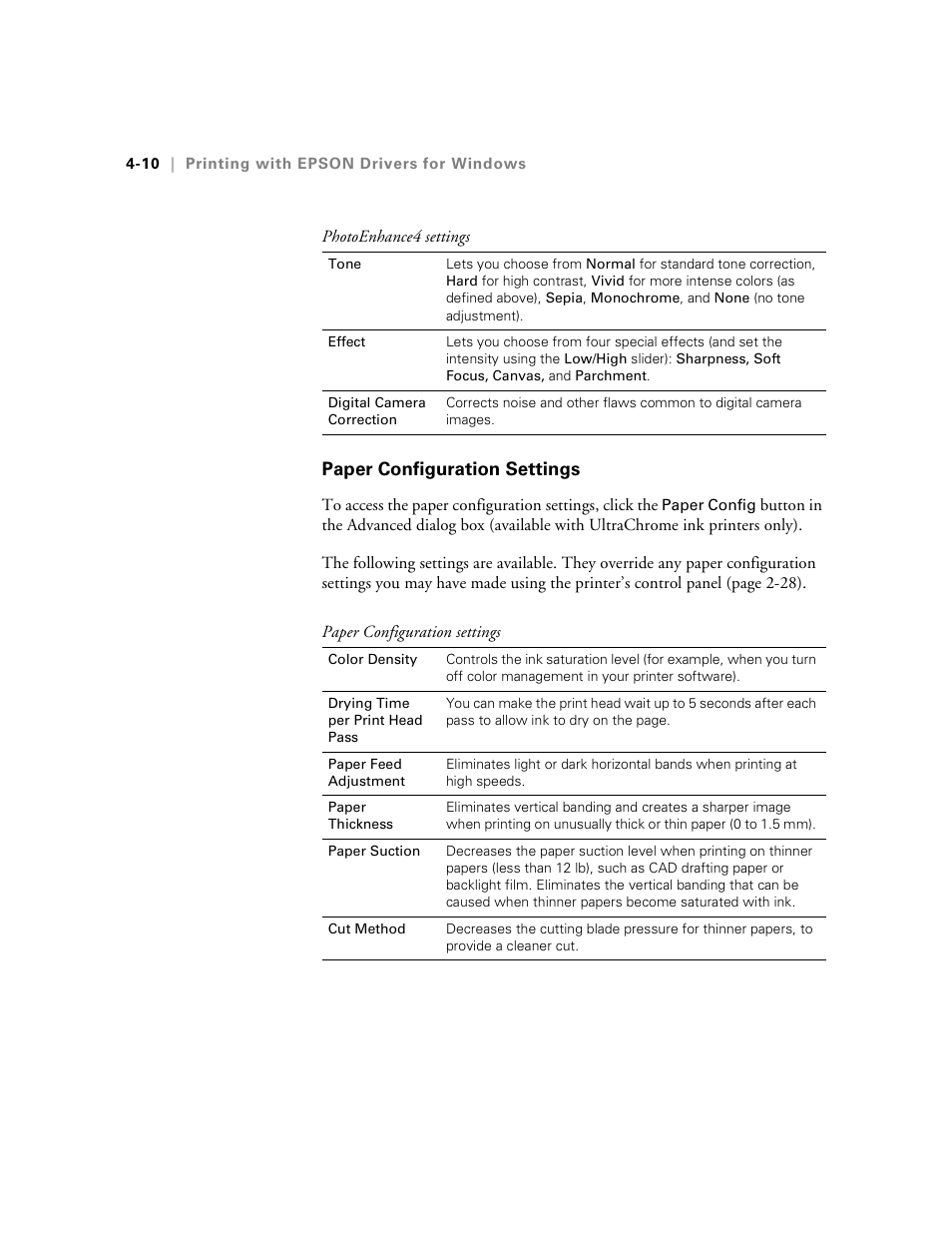 Paper configuration settings | Epson 10600 User Manual | Page 123 / 183