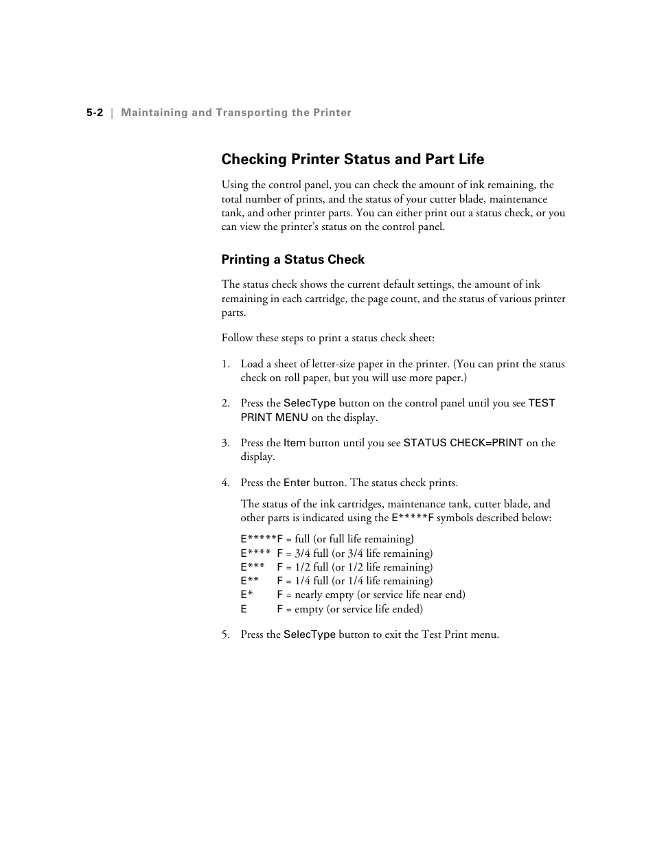 Checking printer status and part life, Printing a status check | Epson 10600 User Manual | Page 131 / 183