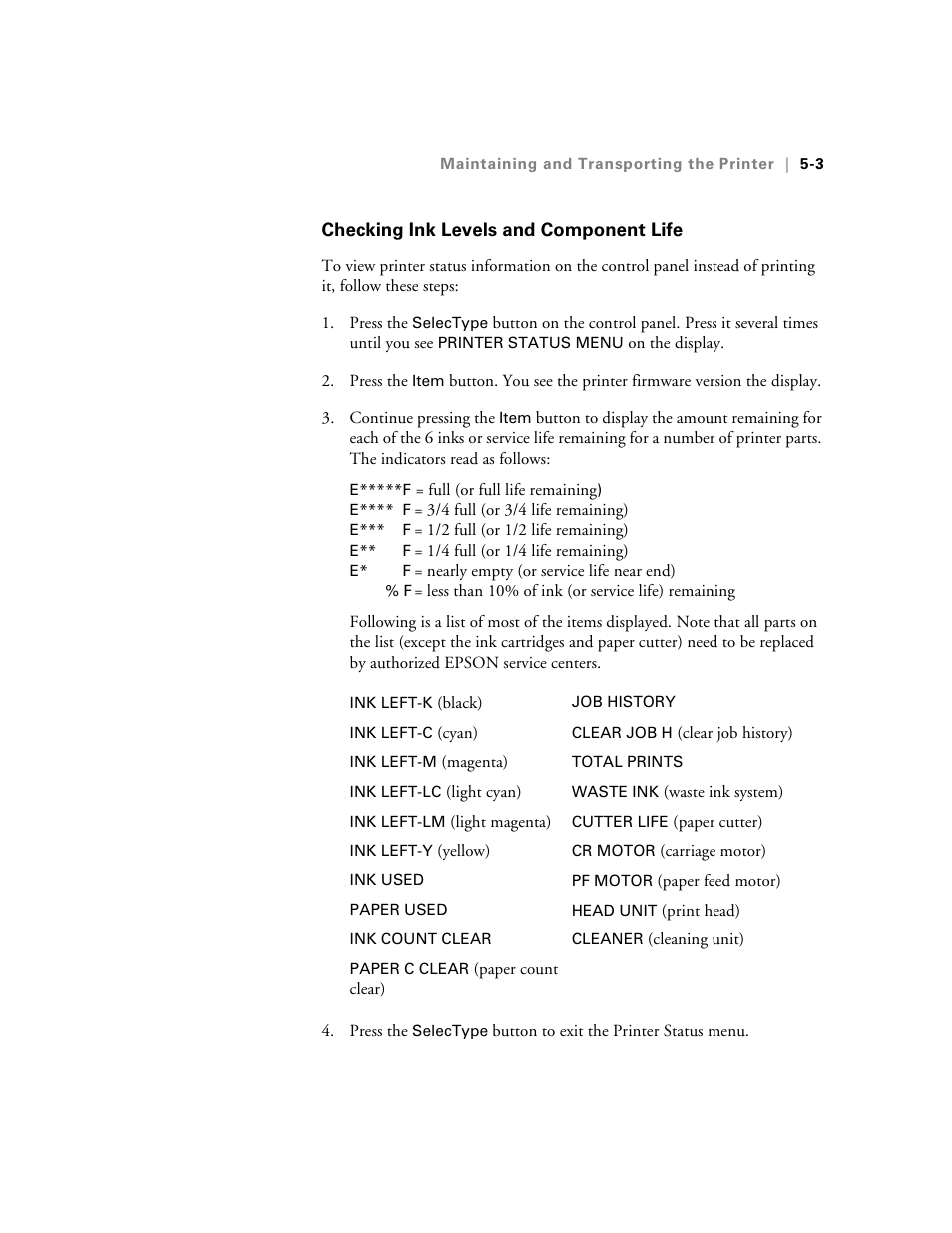 Checking ink levels and component life | Epson 10600 User Manual | Page 132 / 183