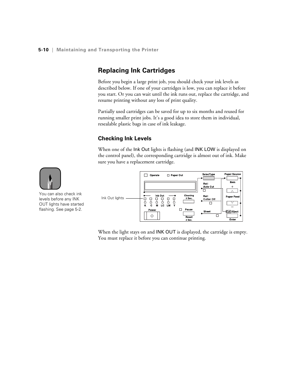 Replacing ink cartridges, Checking ink levels | Epson 10600 User Manual | Page 139 / 183