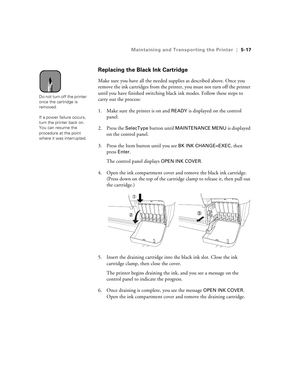 Replacing the black ink cartridge | Epson 10600 User Manual | Page 146 / 183