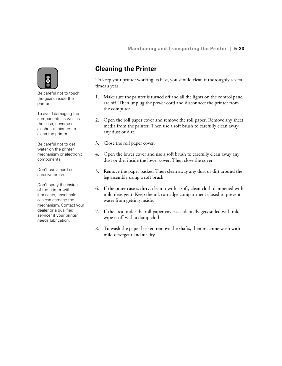 Cleaning the printer | Epson 10600 User Manual | Page 152 / 183