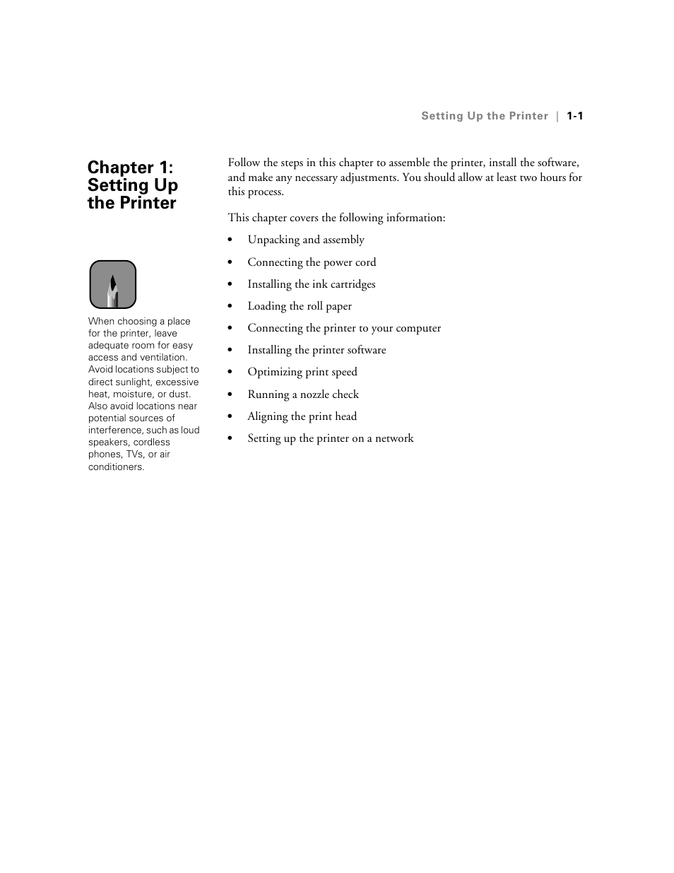 Chapter 1: setting up the printer | Epson 10600 User Manual | Page 16 / 183