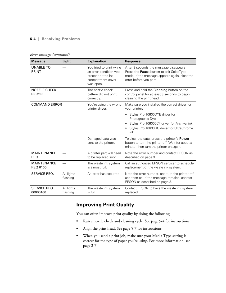 Improving print quality | Epson 10600 User Manual | Page 161 / 183