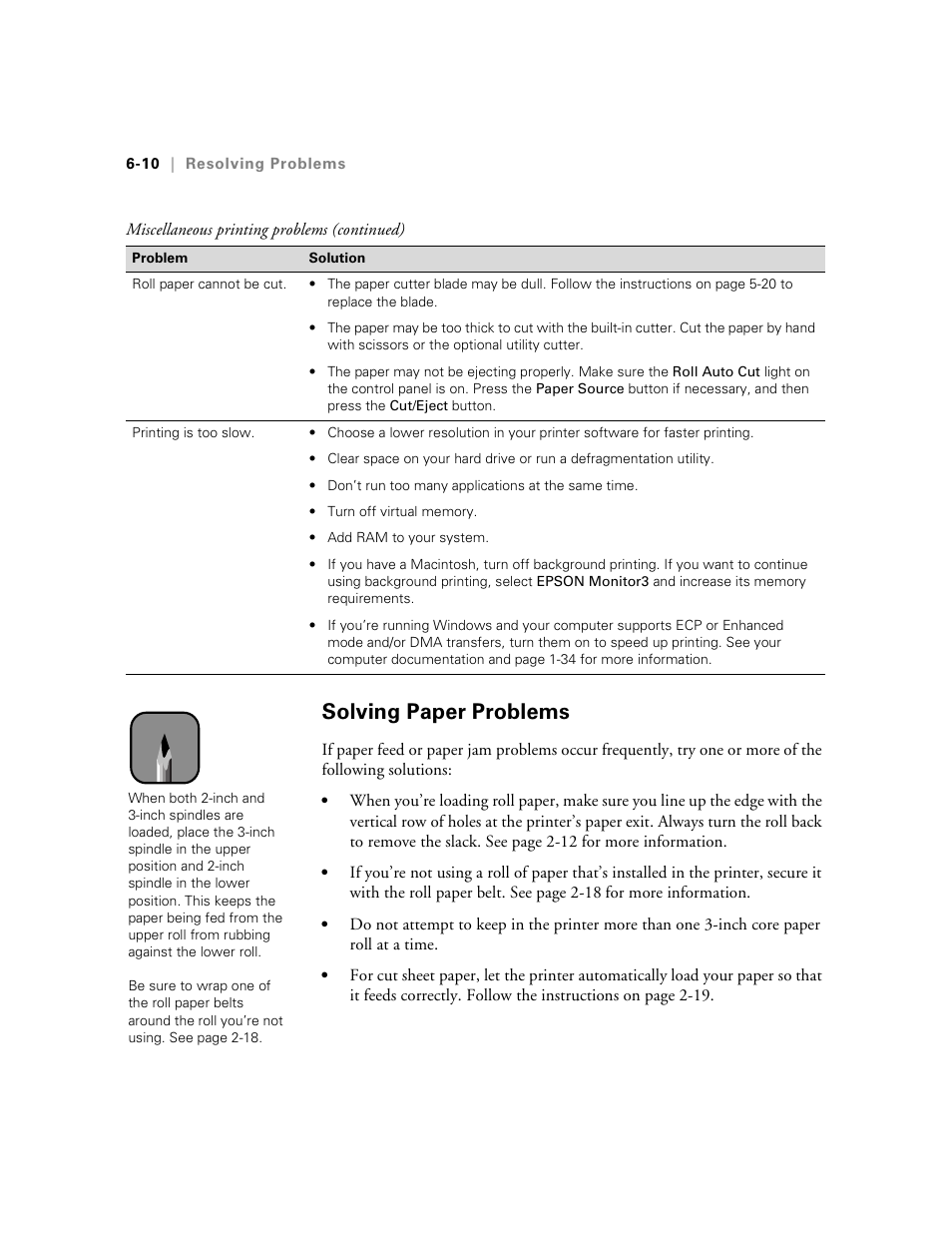 Solving paper problems | Epson 10600 User Manual | Page 167 / 183