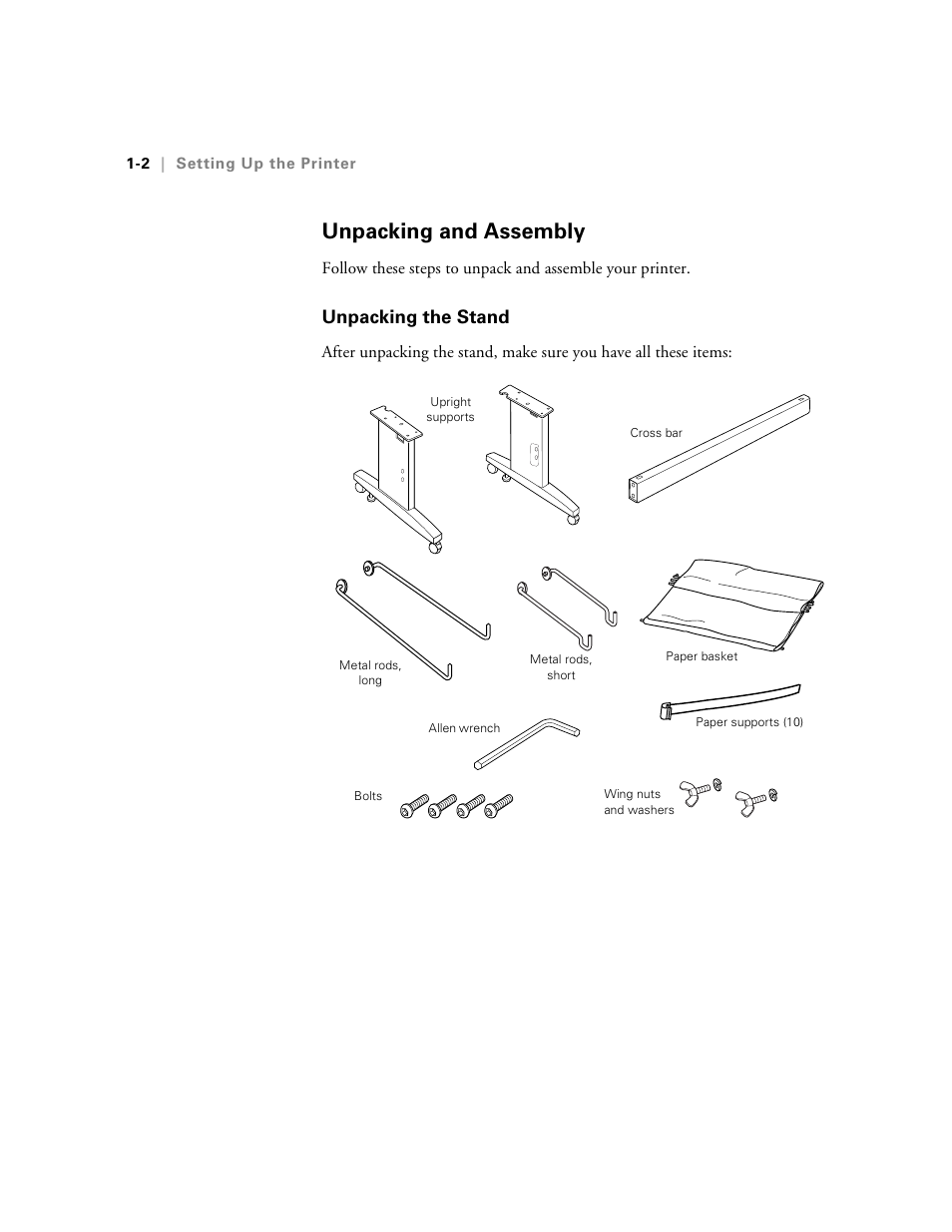 Unpacking and assembly, Unpacking the stand | Epson 10600 User Manual | Page 17 / 183