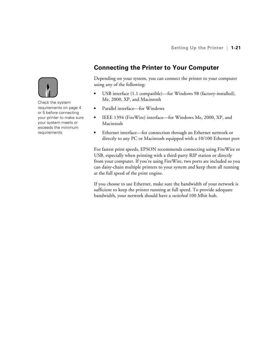 Connecting the printer to your computer | Epson 10600 User Manual | Page 36 / 183