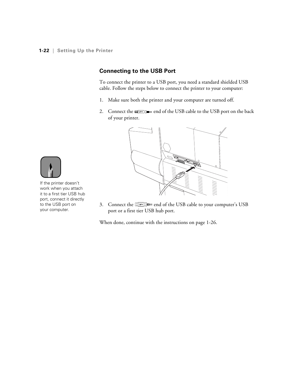 Connecting to the usb port | Epson 10600 User Manual | Page 37 / 183