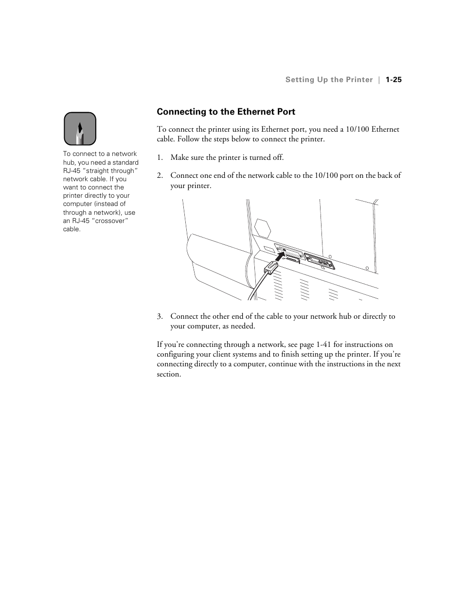 Connecting to the ethernet port | Epson 10600 User Manual | Page 40 / 183