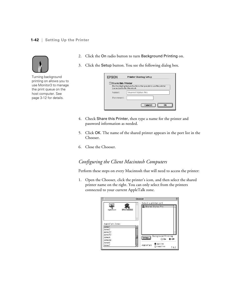 Configuring the client macintosh computers | Epson 10600 User Manual | Page 57 / 183