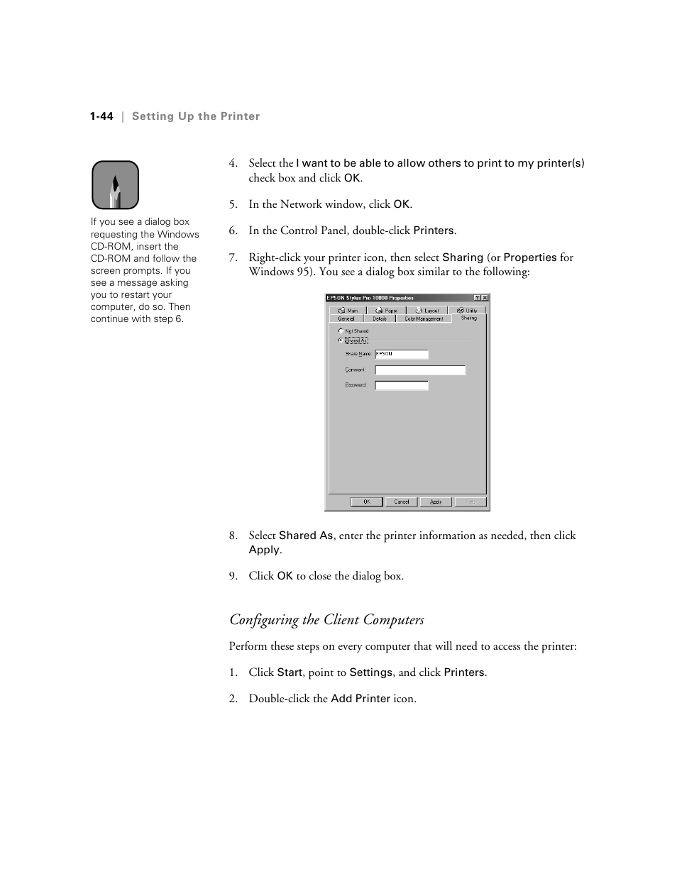 Configuring the client computers | Epson 10600 User Manual | Page 59 / 183