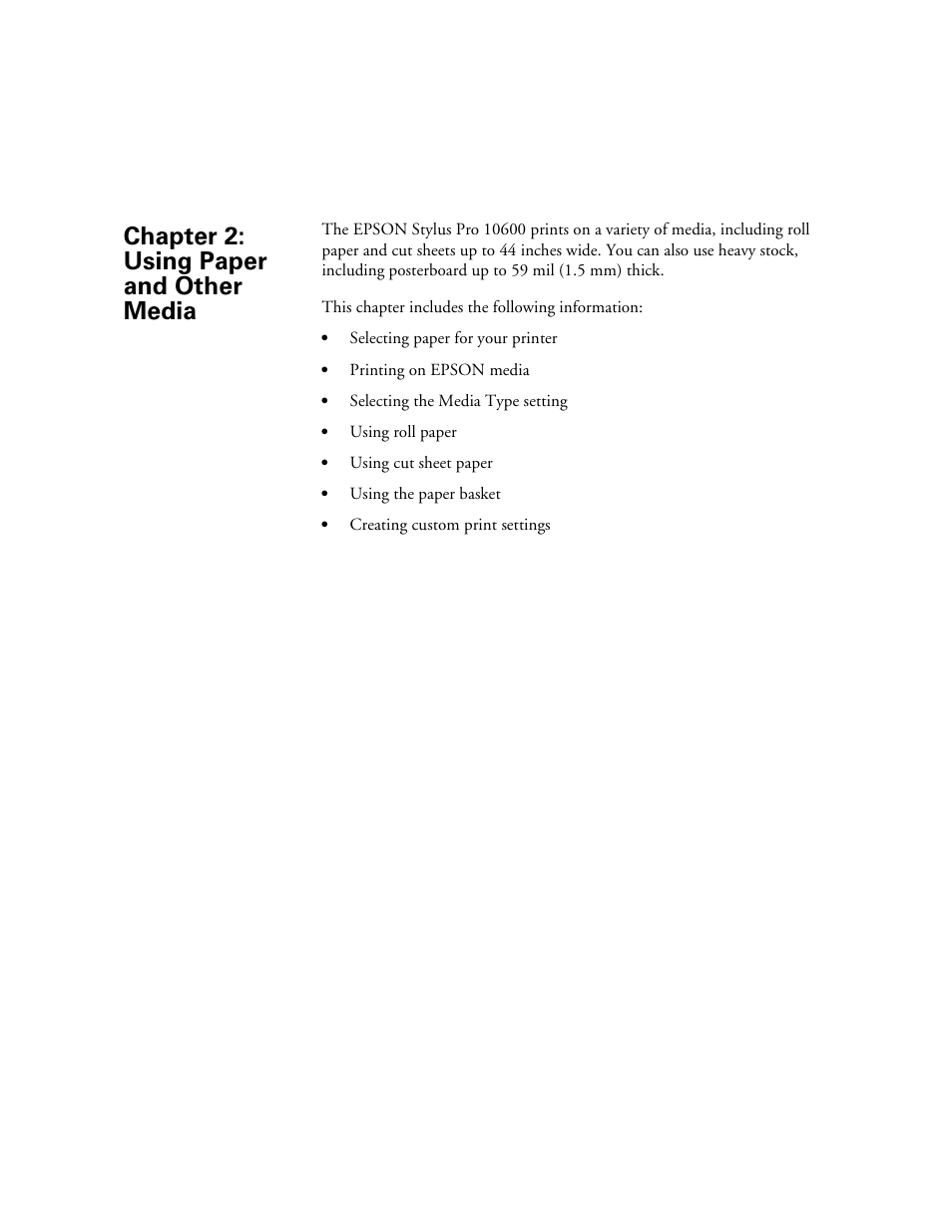 Chapter 2: using paper and other media | Epson 10600 User Manual | Page 68 / 183