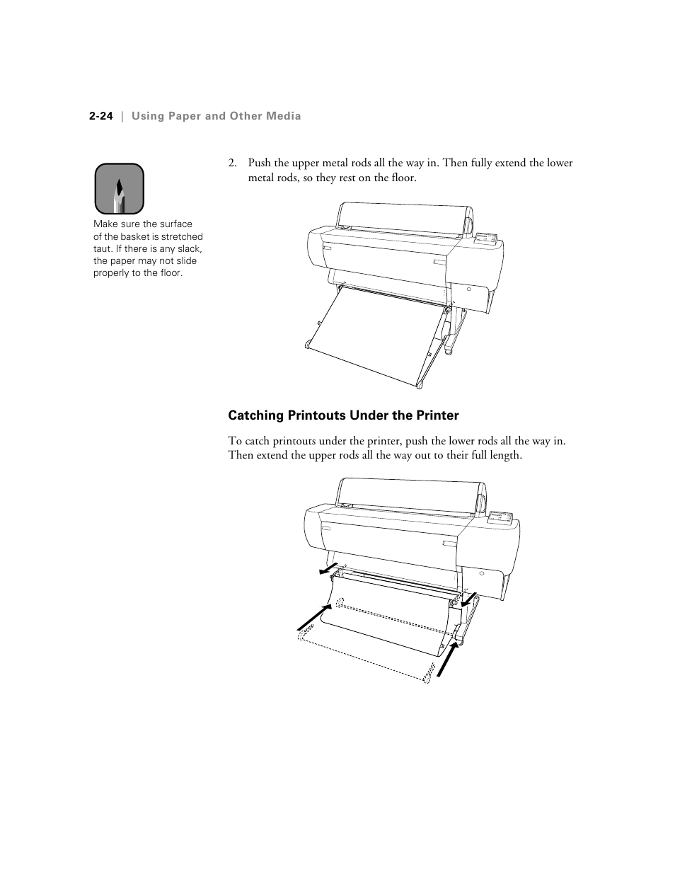 Catching printouts under the printer | Epson 10600 User Manual | Page 91 / 183