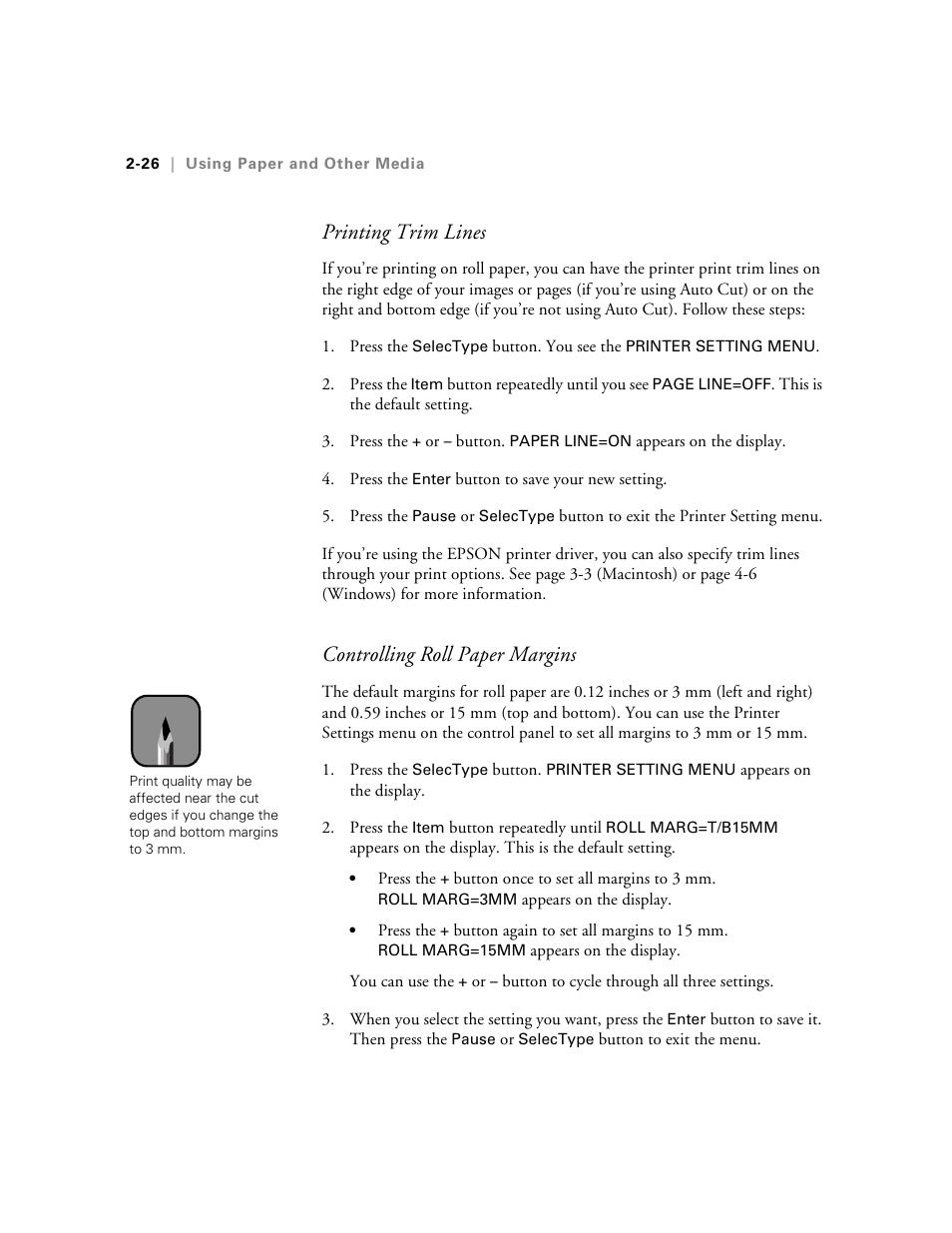 Printing trim lines, Controlling roll paper margins | Epson 10600 User Manual | Page 93 / 183