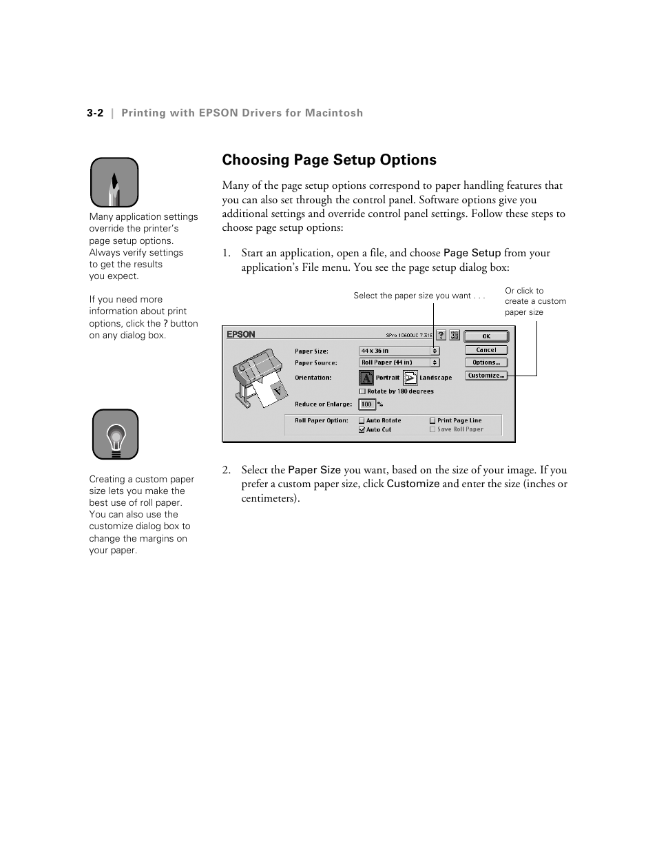 Choosing page setup options | Epson 10600 User Manual | Page 99 / 183