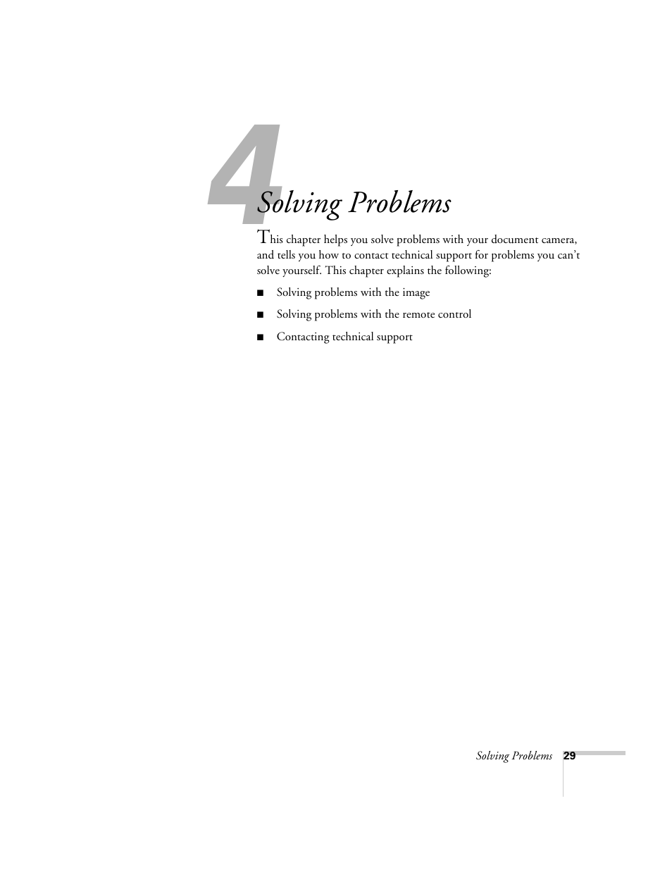 Chap 4-solving problems, Solving problems | Epson ELPDC02 User Manual | Page 35 / 55
