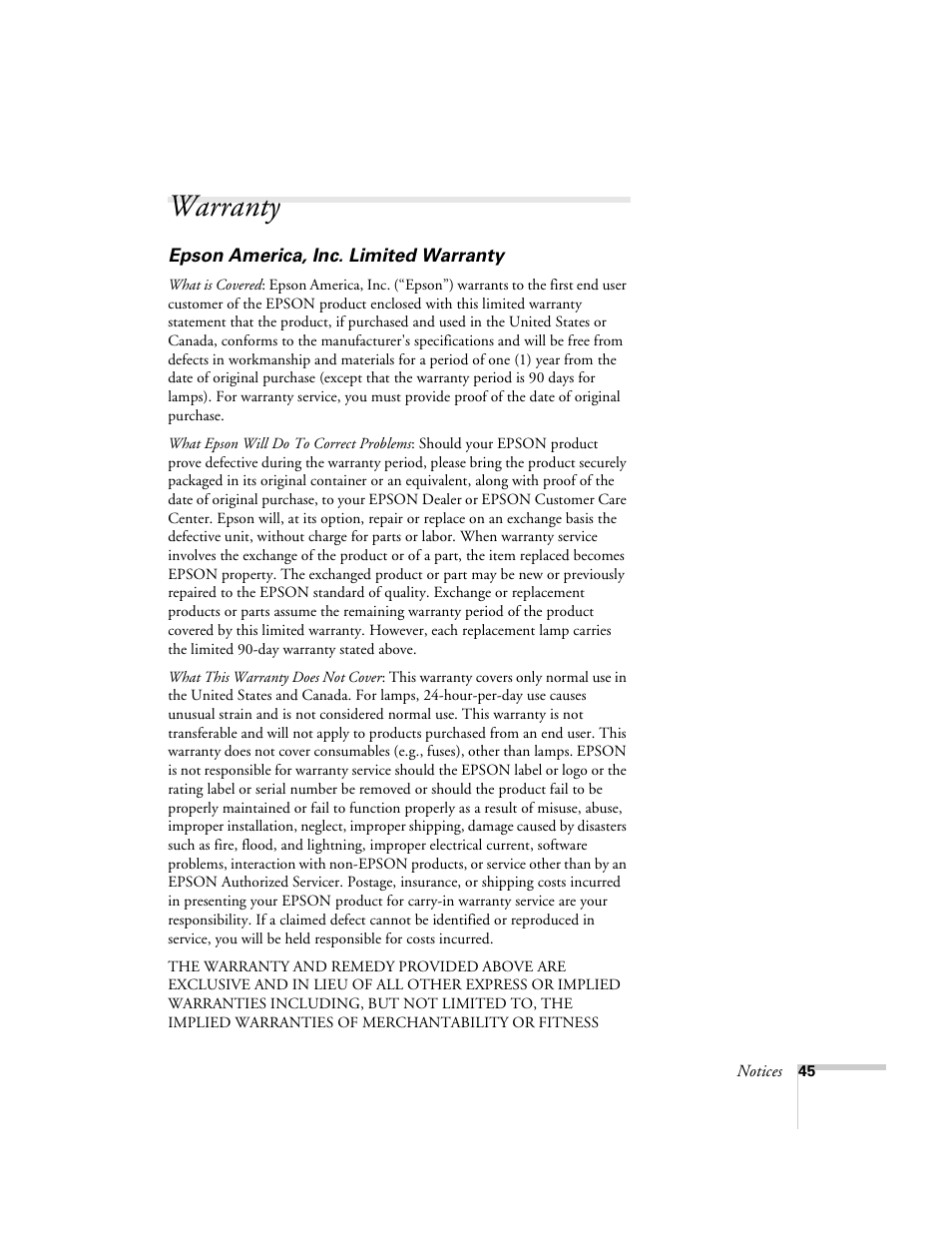 Warranty | Epson ELPDC02 User Manual | Page 51 / 55