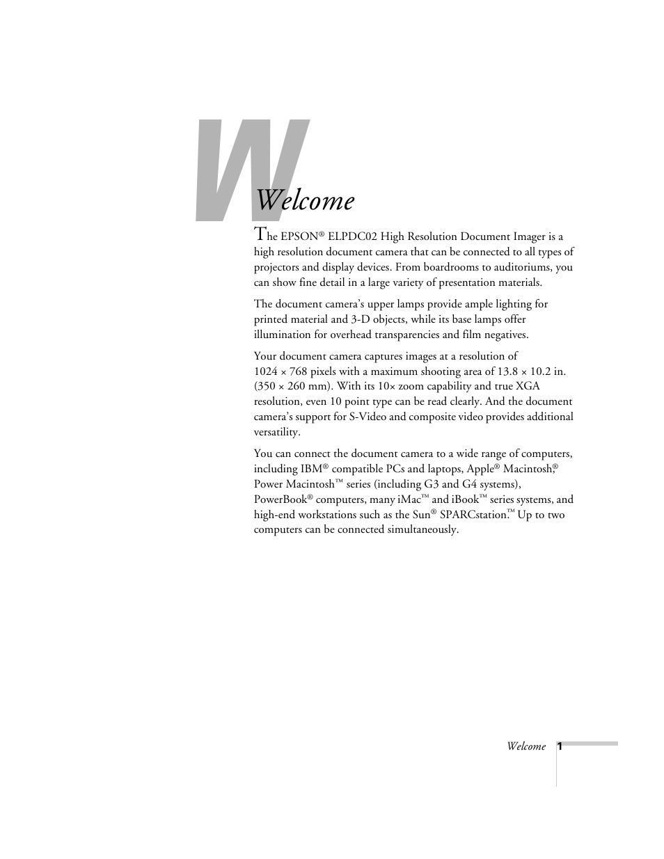 Welcome | Epson ELPDC02 User Manual | Page 7 / 55