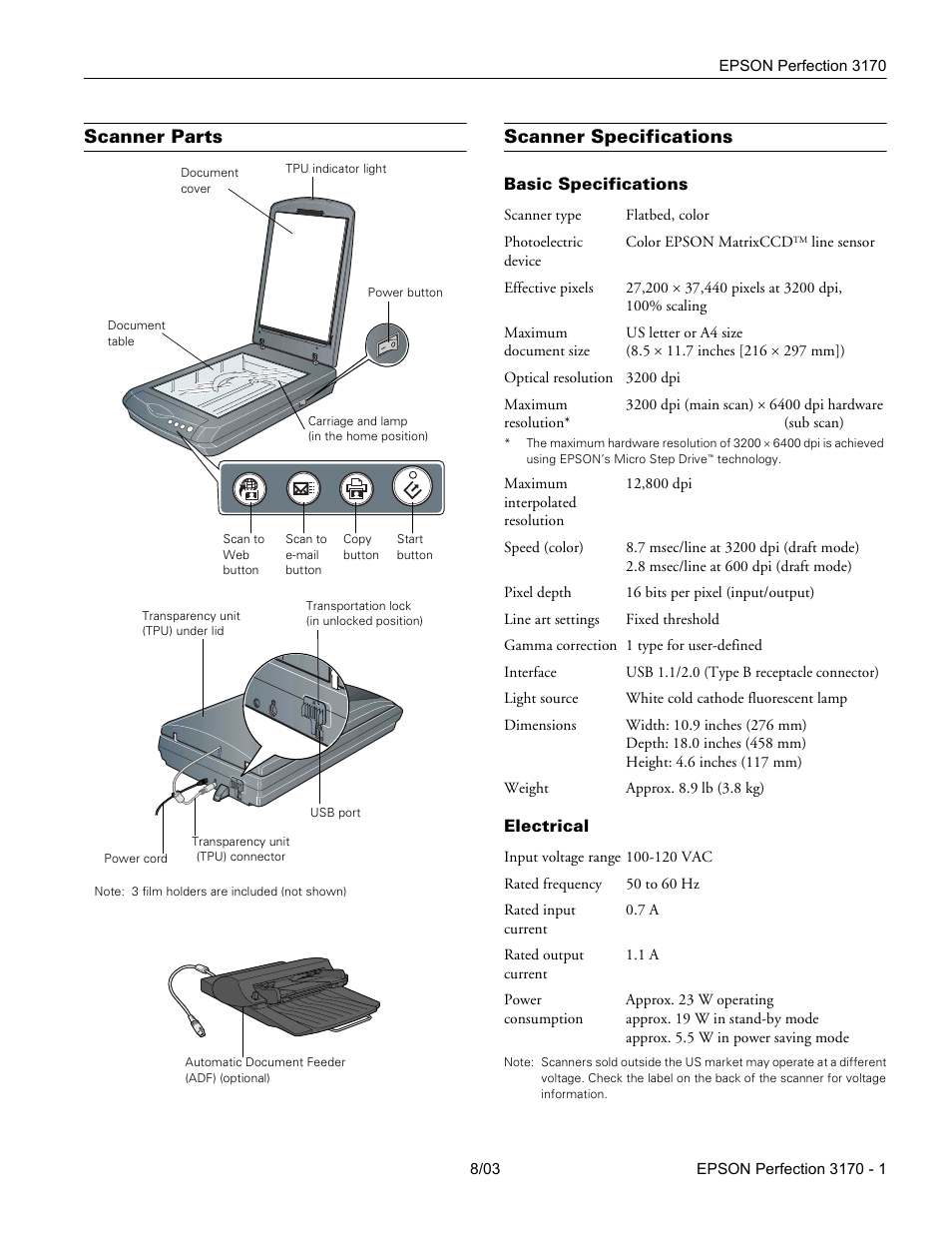 Epson Perfection Flatbed Color 3170 User Manual | 6 pages