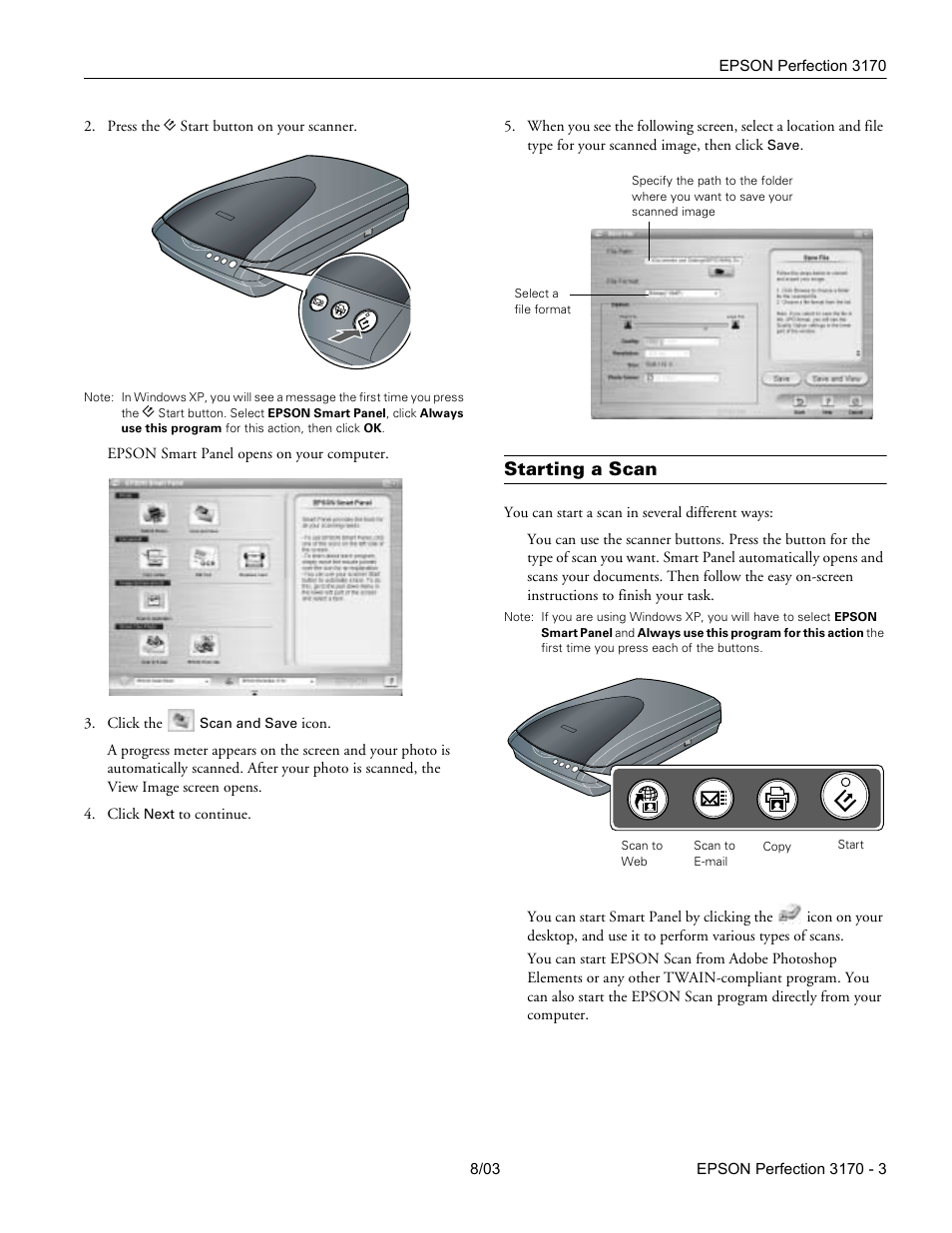 Starting a scan | Epson Perfection Flatbed Color 3170 User Manual | Page 3 / 6