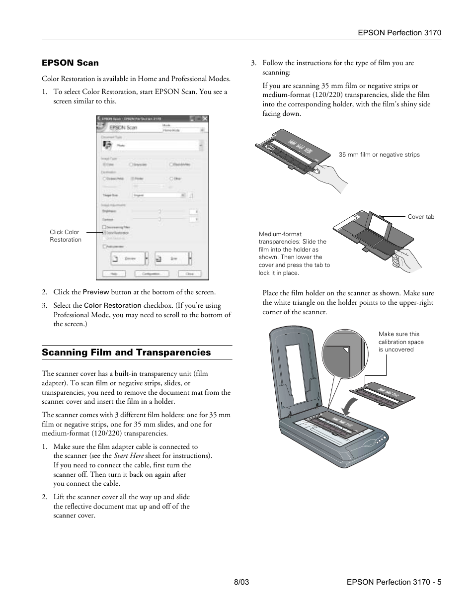 Scanning film and transparencies | Epson Perfection Flatbed Color 3170 User Manual | Page 5 / 6