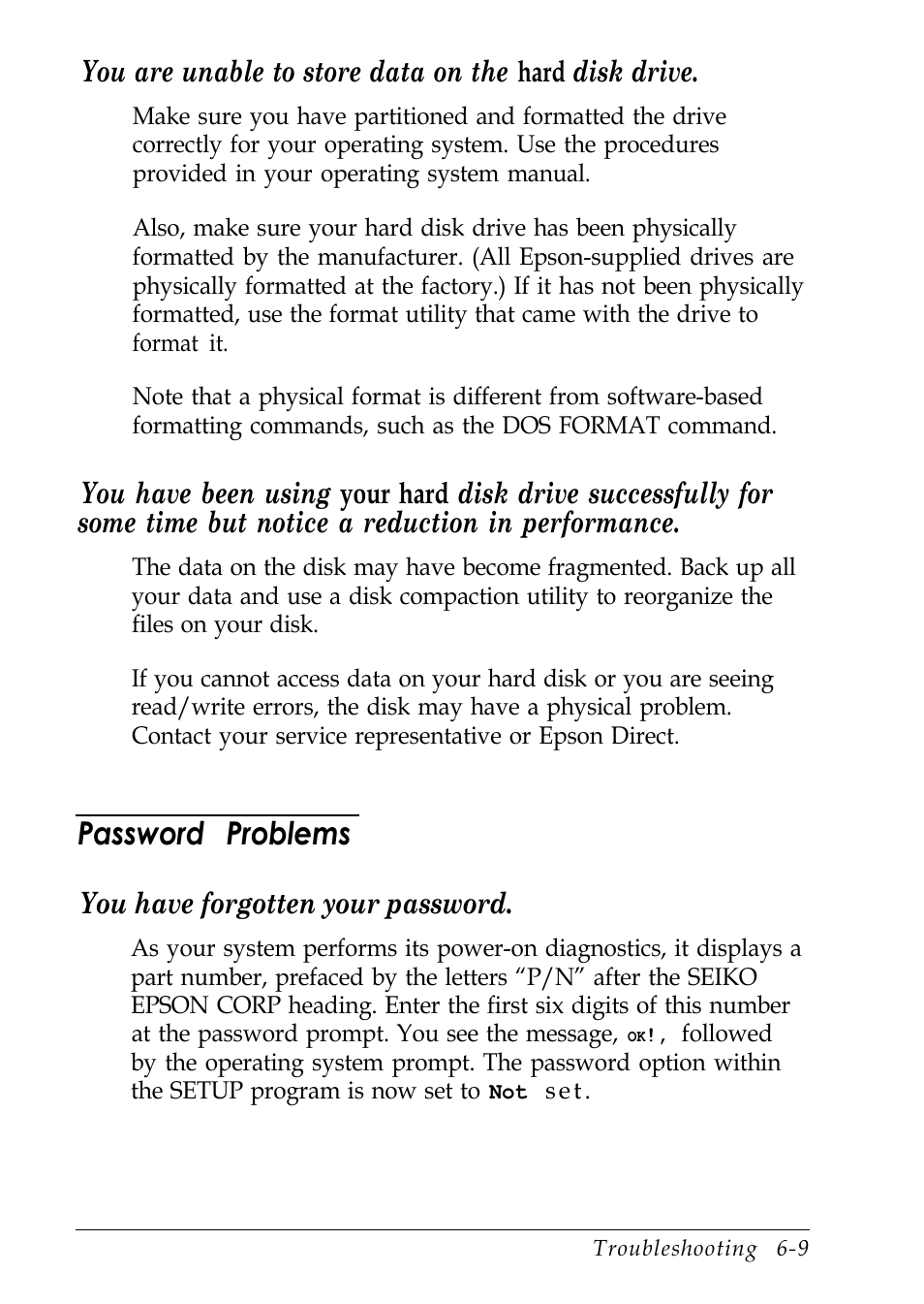 Password problems, You have forgotten your password | Epson EL 486UC User Manual | Page 110 / 132