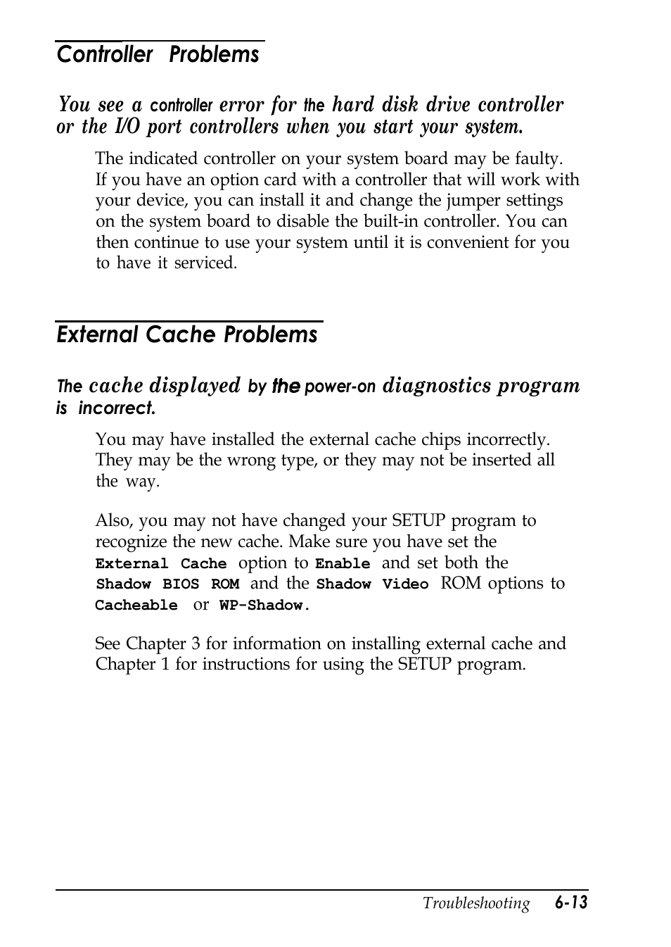 Controller problems, External cache problems, You see a | Error for, Cache displayed, Diagnostics program | Epson EL 486UC User Manual | Page 114 / 132