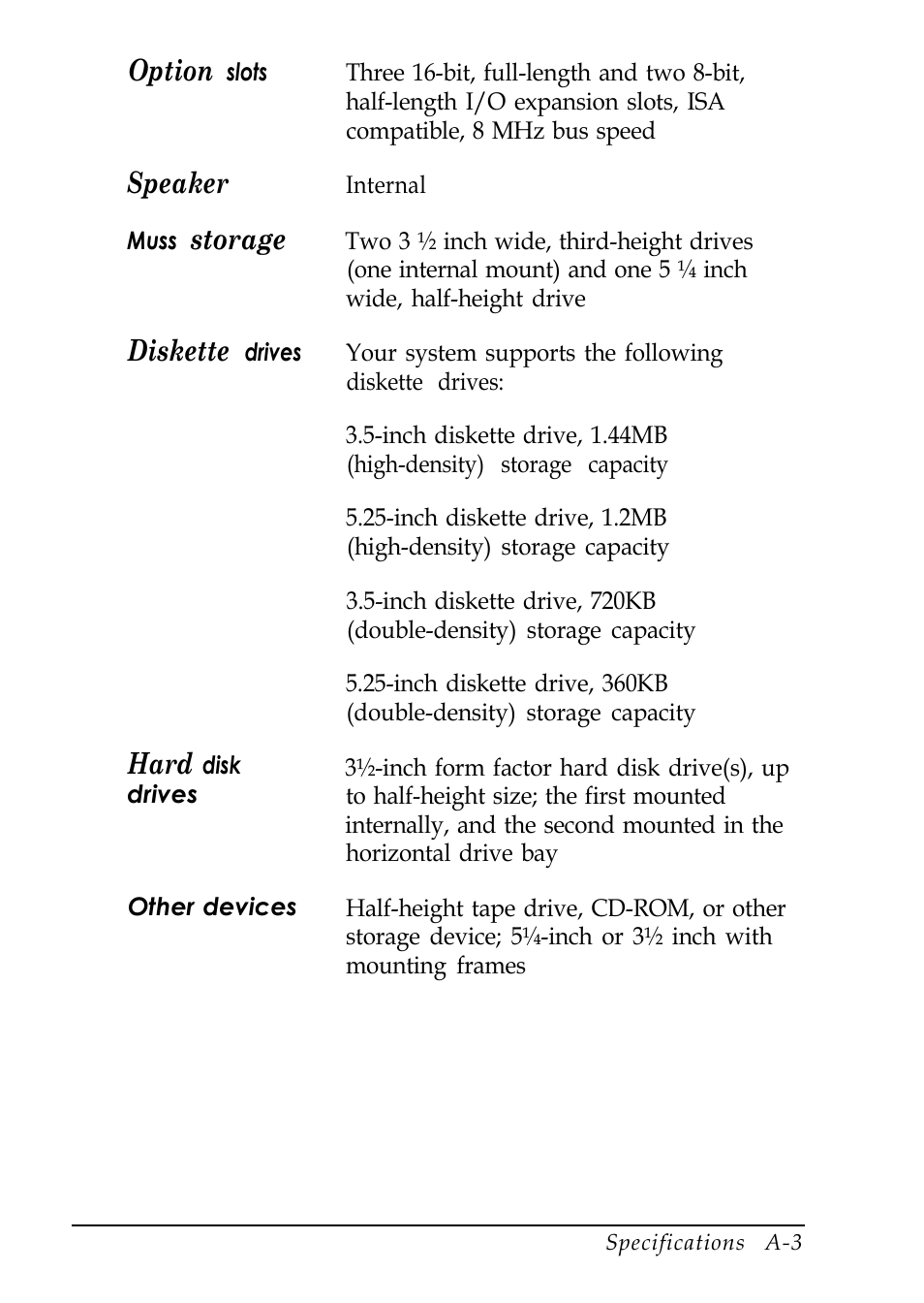 Option, Speaker, Storage | Diskette, Hard | Epson EL 486UC User Manual | Page 117 / 132