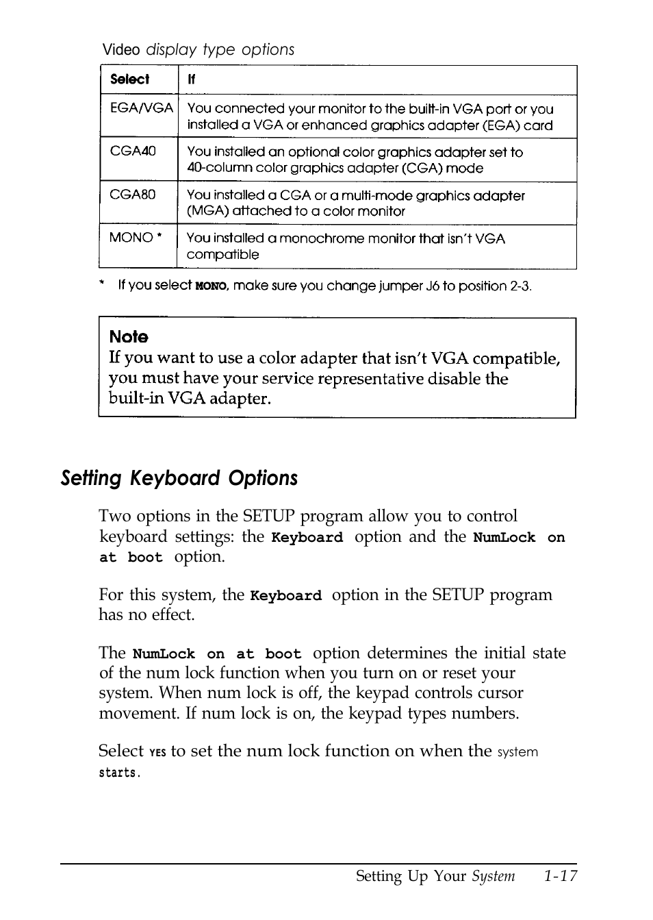 Setting keyboard options, L-17 | Epson EL 486UC User Manual | Page 33 / 132