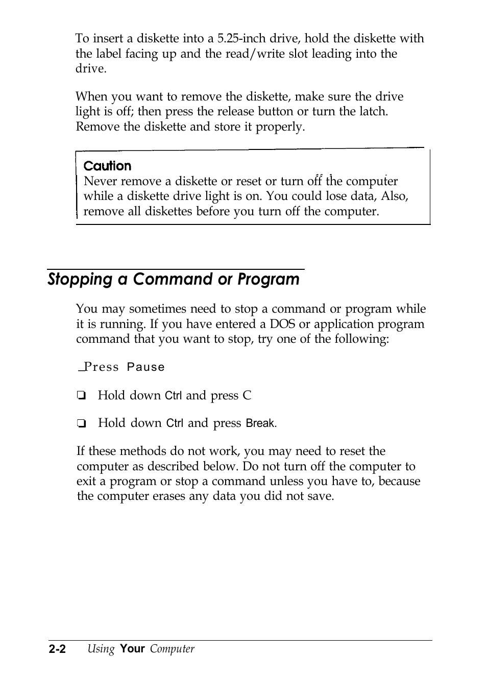 Stopping a command or program | Epson EL 486UC User Manual | Page 39 / 132