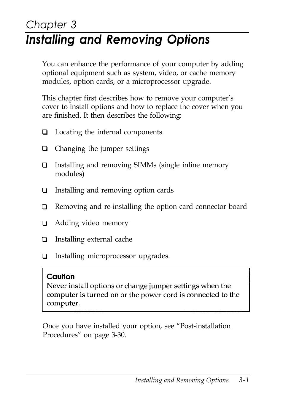 Chap 3-installing and removing options, Installing and removing options, Chapter 3 | Epson EL 486UC User Manual | Page 44 / 132