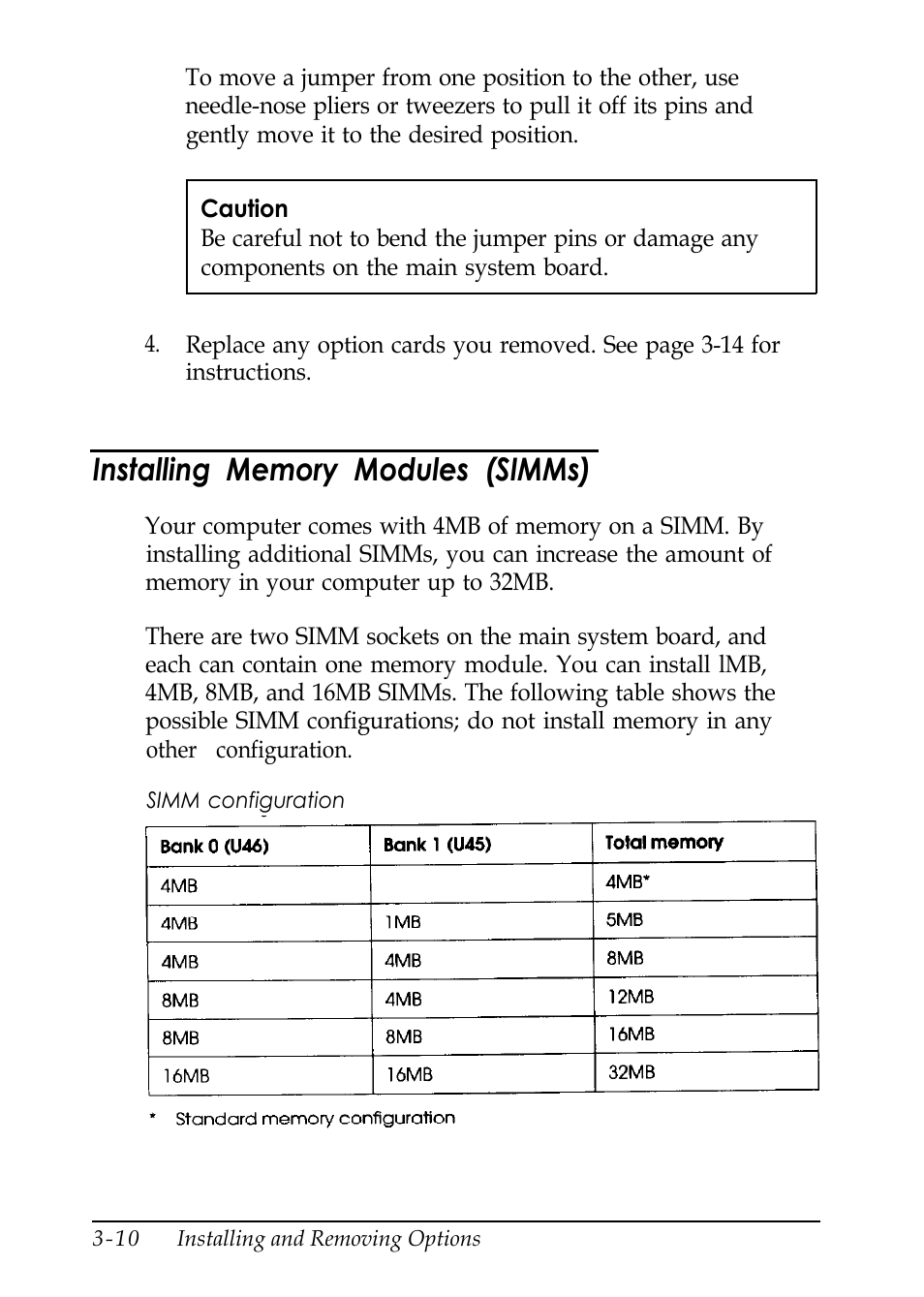 Installing memory modules (simms) | Epson EL 486UC User Manual | Page 53 / 132