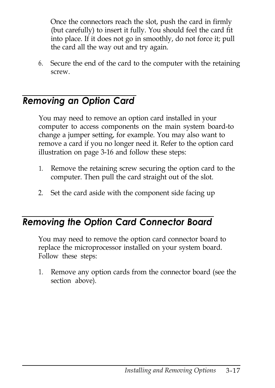 Removing an option card, Removing the option card connector board | Epson EL 486UC User Manual | Page 60 / 132