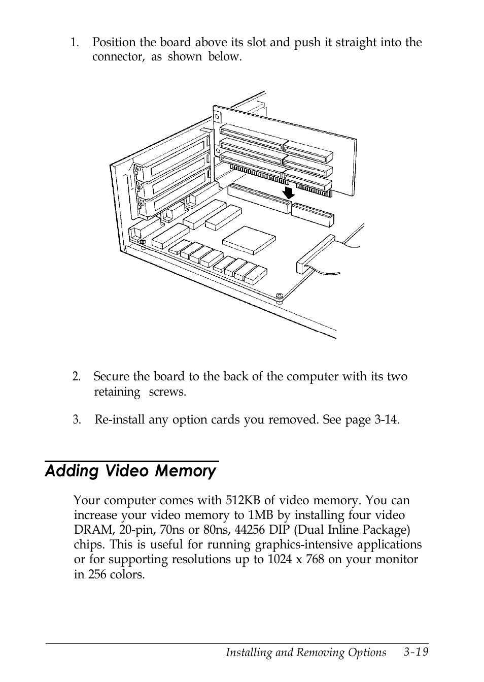 Adding video memory | Epson EL 486UC User Manual | Page 62 / 132