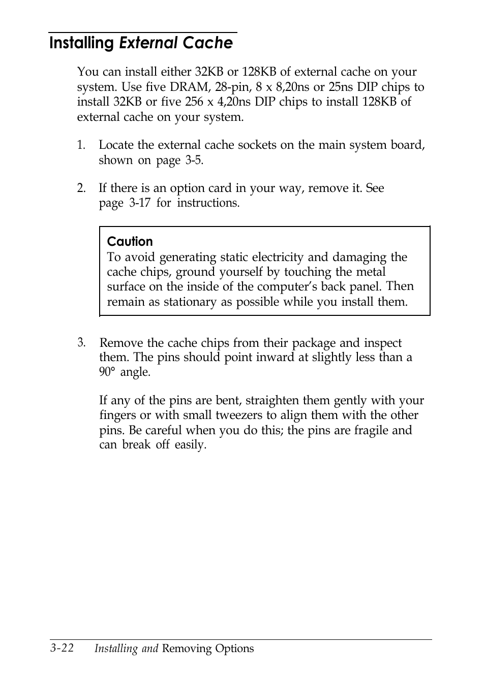 Installing external cache | Epson EL 486UC User Manual | Page 65 / 132