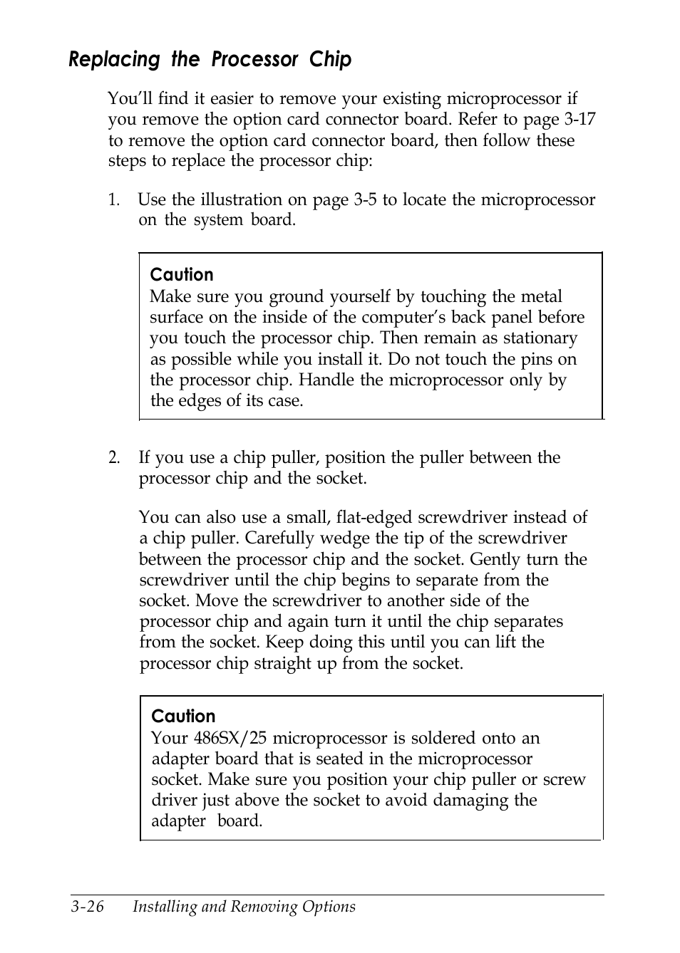 Replacing the processor chip | Epson EL 486UC User Manual | Page 69 / 132