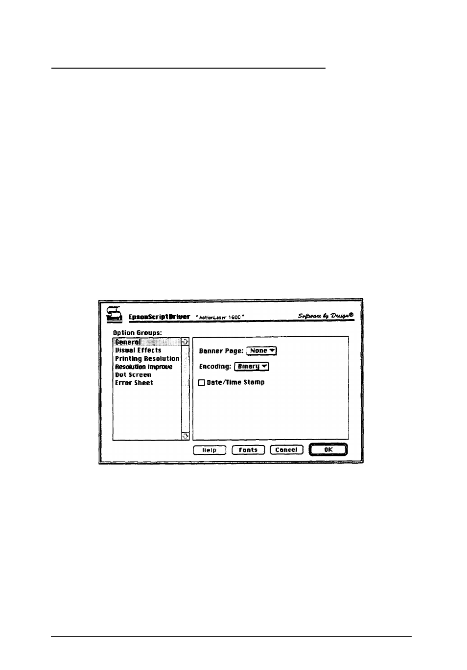 Using the epsonscript macintosh driver | Epson ActionLaser 1600 User Manual | Page 28 / 58