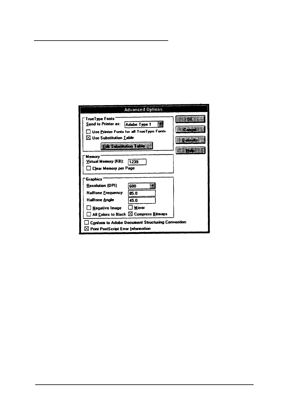 Advanced epsonscript settings, Handling truetype fonts, Handling | Epson ActionLaser 1600 User Manual | Page 48 / 58