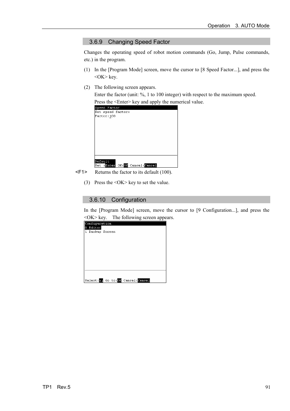 9 changing speed factor, 10 configuration | Epson TP1 User Manual | Page 101 / 112