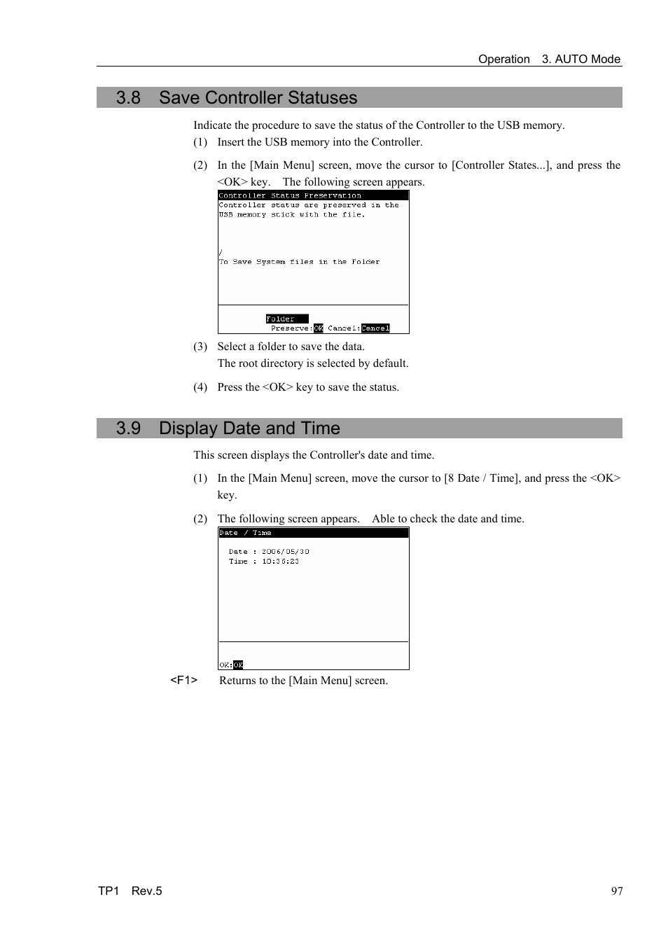 8 save controller statuses, 9 display date and time | Epson TP1 User Manual | Page 107 / 112